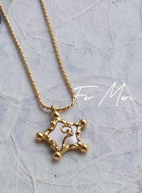 法式复古贝母贝壳星星吊坠项链金色五角星铜镀18k金轻奢颈链时尚
