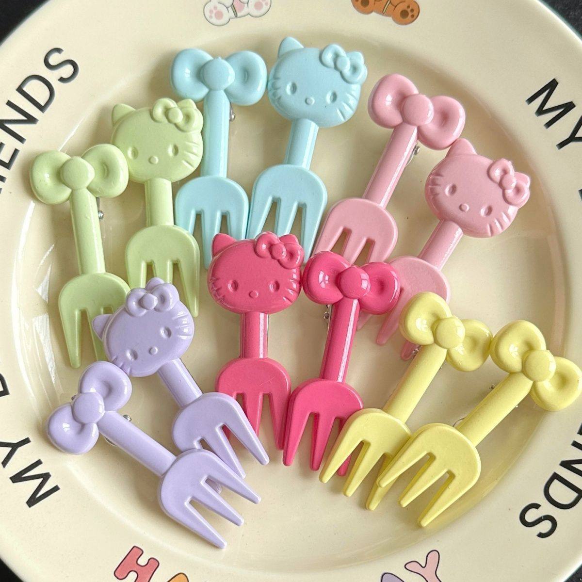 【店铺热销】彩色水果叉子卡通少女ins可爱蝴蝶结学生可循环使用,淘宝优惠券,粉丝福利购,淘宝优惠卷