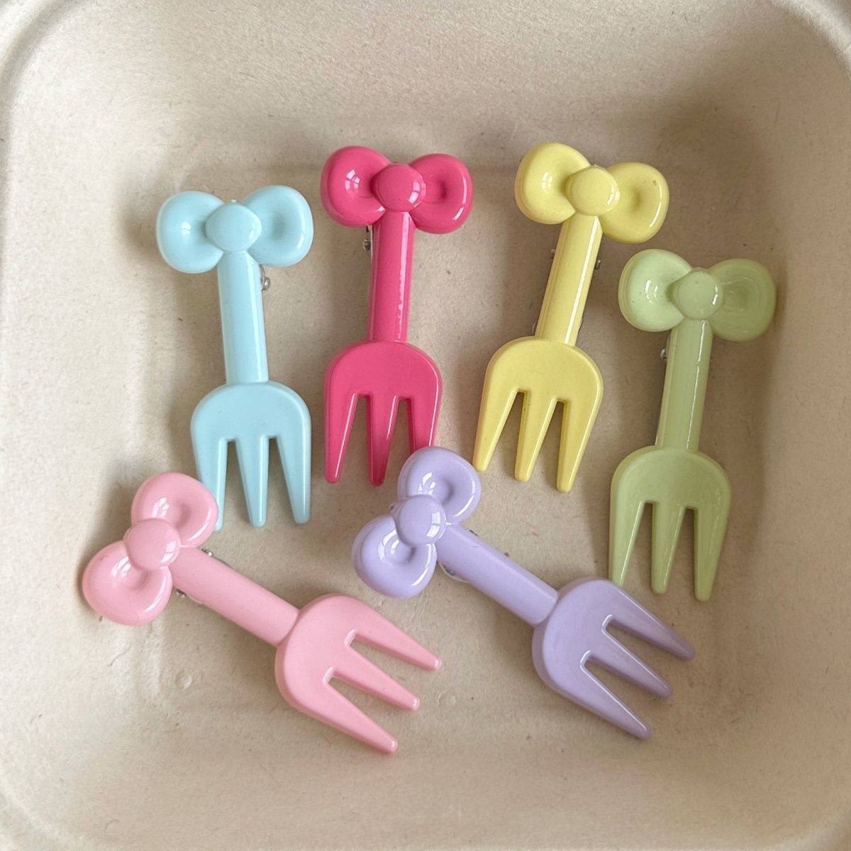 【店铺热销】彩色水果叉子卡通少女ins可爱蝴蝶结学生可循环使用,淘宝优惠券,粉丝福利购,淘宝优惠卷