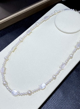 倪妮同款白猫猫设计款项链极光高品质母贝淡水珍珠女锁骨链毛衣链