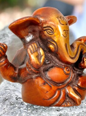 印度国际直邮黄铜微型Ganesha象头神像雕刻 2.5 英寸 迷你摆件