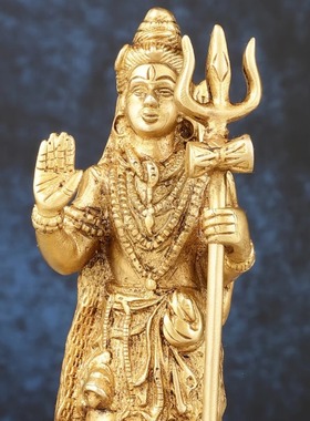 印度国际直邮手工黄铜Shiva站立湿婆神雕像 -8.5 英寸 神圣的宁静