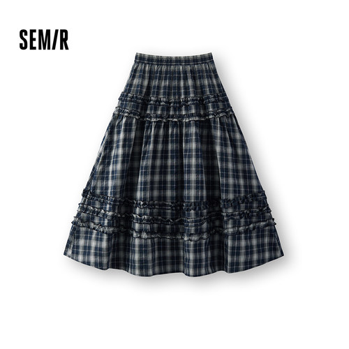 商场同款|森马半身长裙女夏木耳边格纹2026蛋糕A字裙107326120051 - 图0