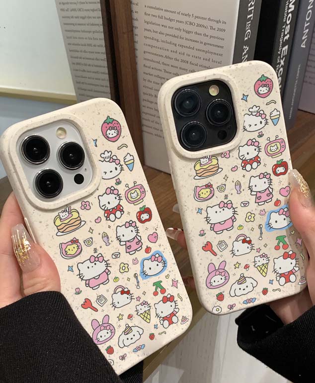 HelloKitty猫合集潮牌小麦壳适用iPhone15苹果13promax手机壳11可爱12防摔xs新款14Pro硅胶xr全包保护套软壳-图0