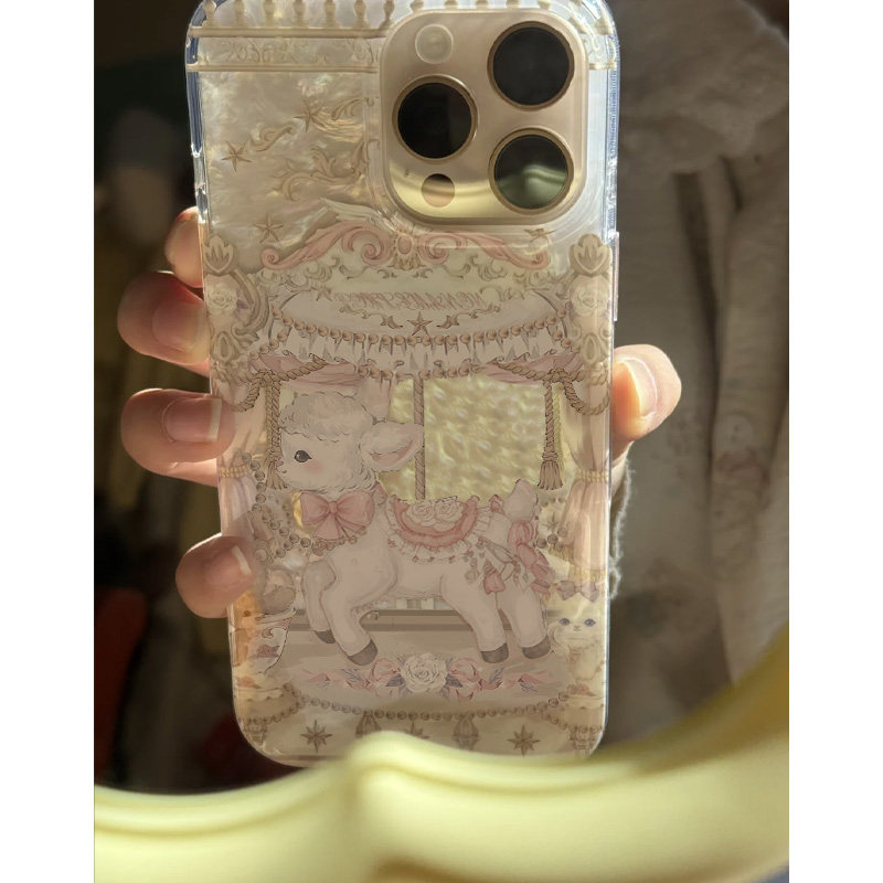 ins韩风旋转小绵羊适用iphone16promax手机壳苹果16新款16pro卡通16plus女生15promax小众15pro不撞壳14/13软