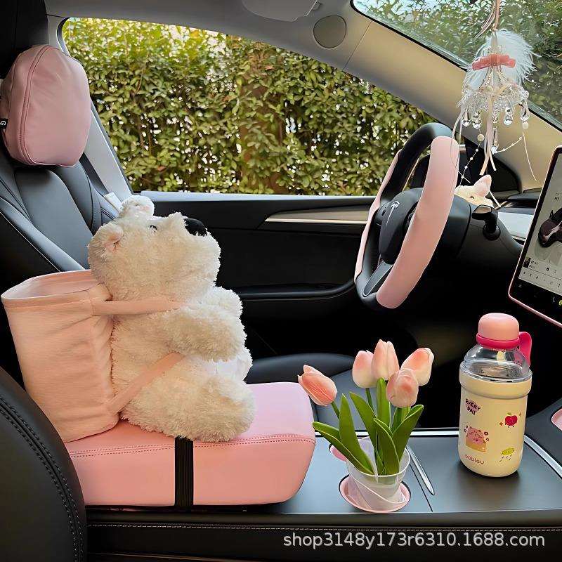 西高地车用纸巾盒垃圾桶二合一汽车收纳盒多功能手扶箱杂物桶可爱 - 图0