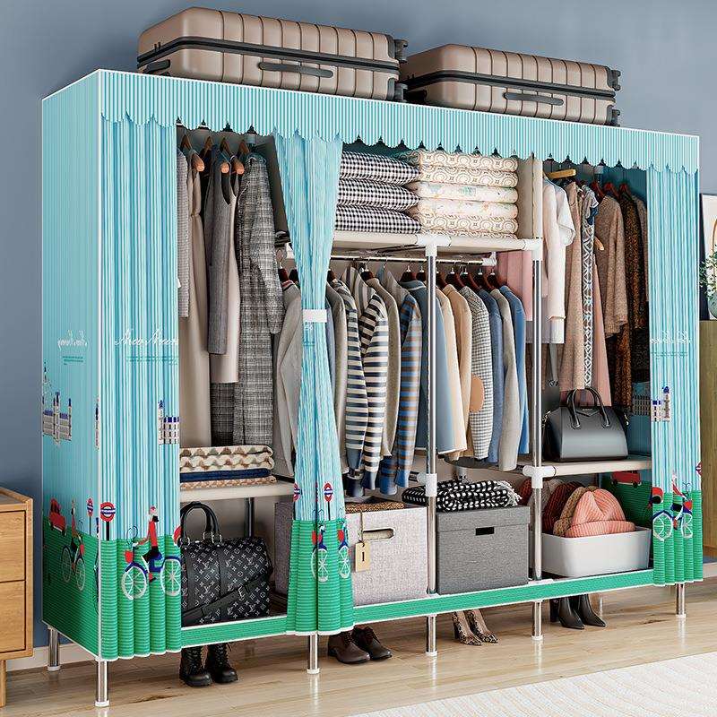 简易衣柜家用卧室儿童衣橱结实耐用出租房宿舍经济型组装布衣柜 - 图2