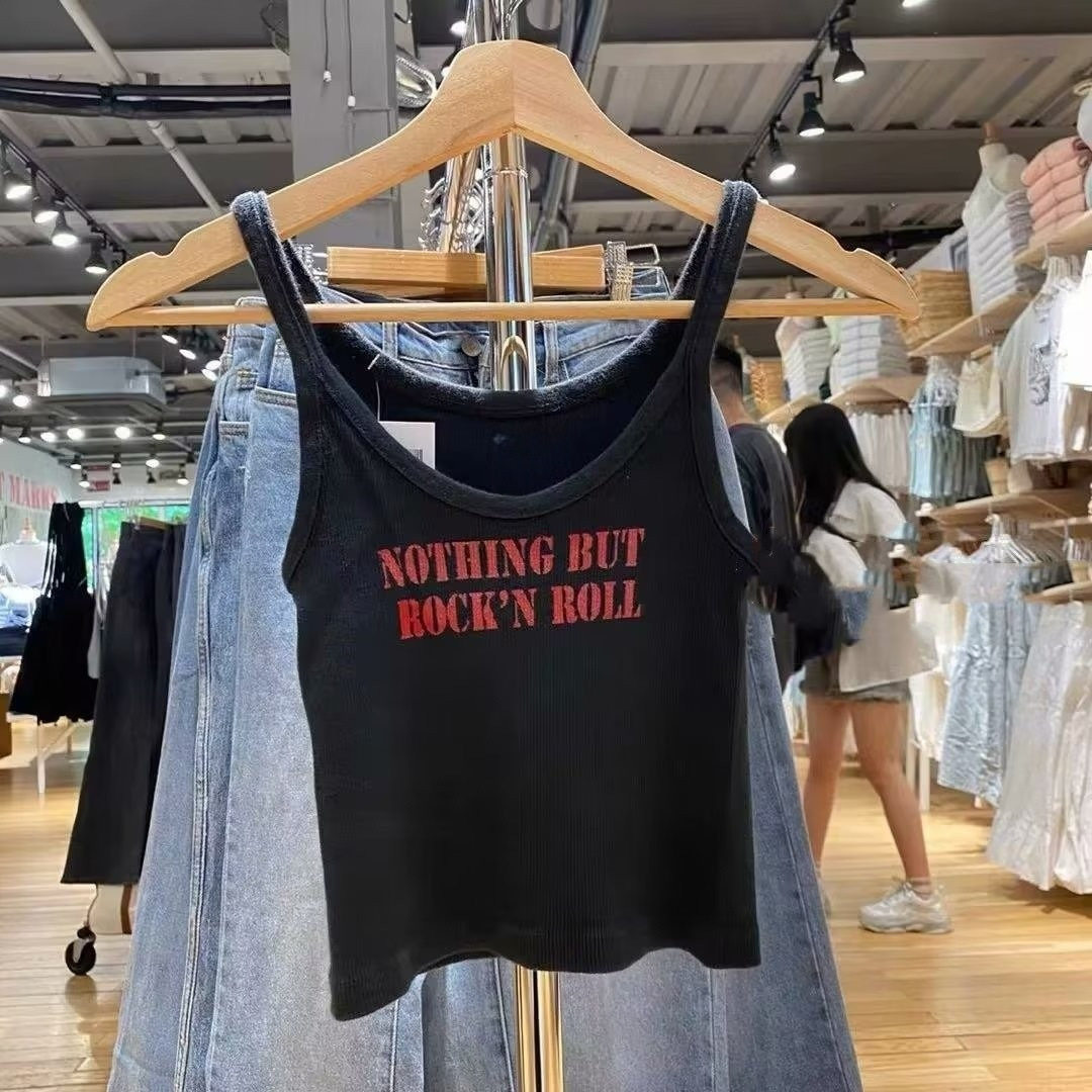 BM风美式复古NOTHING字母印花螺纹吊带背心女 bm辣妹高腰露脐上衣,淘宝优惠券,粉丝福利购,淘宝优惠卷