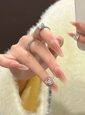 网红爆闪钻球美甲堆钻手工超闪美甲白色成品堆堆钻水晶指甲饰品钻
