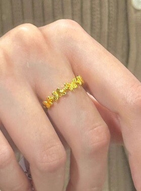 新中式复古立体蝴蝶戒指女款可调节古法小众设计高级感中指食指戒