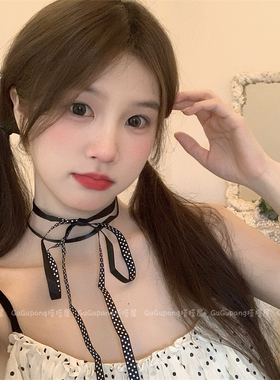 波点丝带蝴蝶结绑带项链