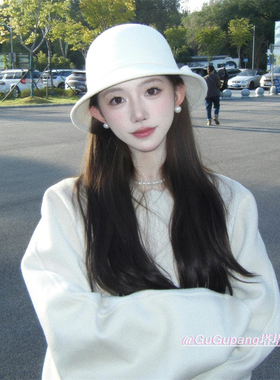 法式复古白色礼帽赫本风留洋大小姐帽子秋冬小香风优雅渔夫帽盆帽