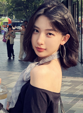 韩国ins风蓝色格纹丝巾