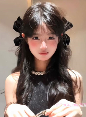 在逃公主黑色丝绒蝴蝶结发夹
