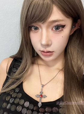 暗黑系红色十字架项链