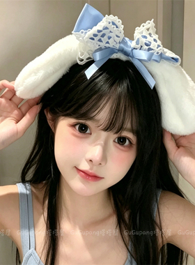软妹蓝色蝴蝶结耳朵发箍
