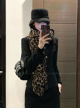 复古辣妹豹纹长款围巾