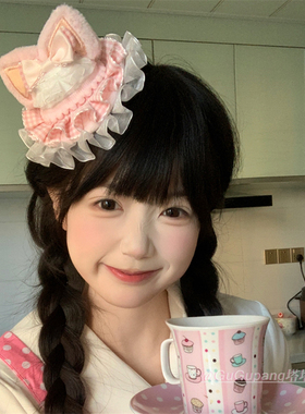 甜心少女粉色猫咪蝴蝶结发夹