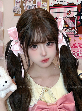 少女蓝色蝴蝶结飘带发夹