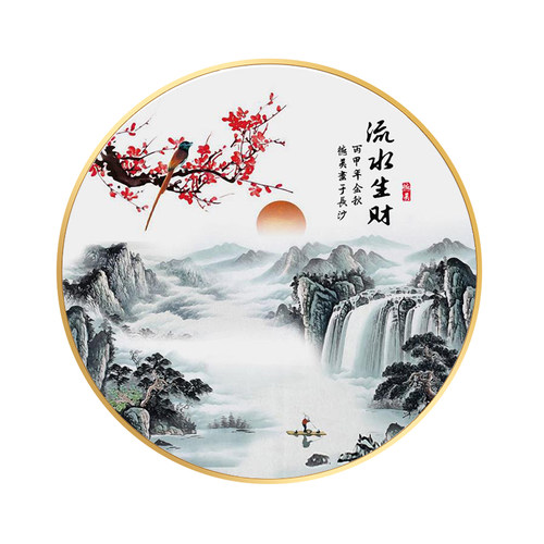 新中式圆形玄关装饰画客厅走廊过道书房茶室餐厅流水生财山水挂画 - 图3