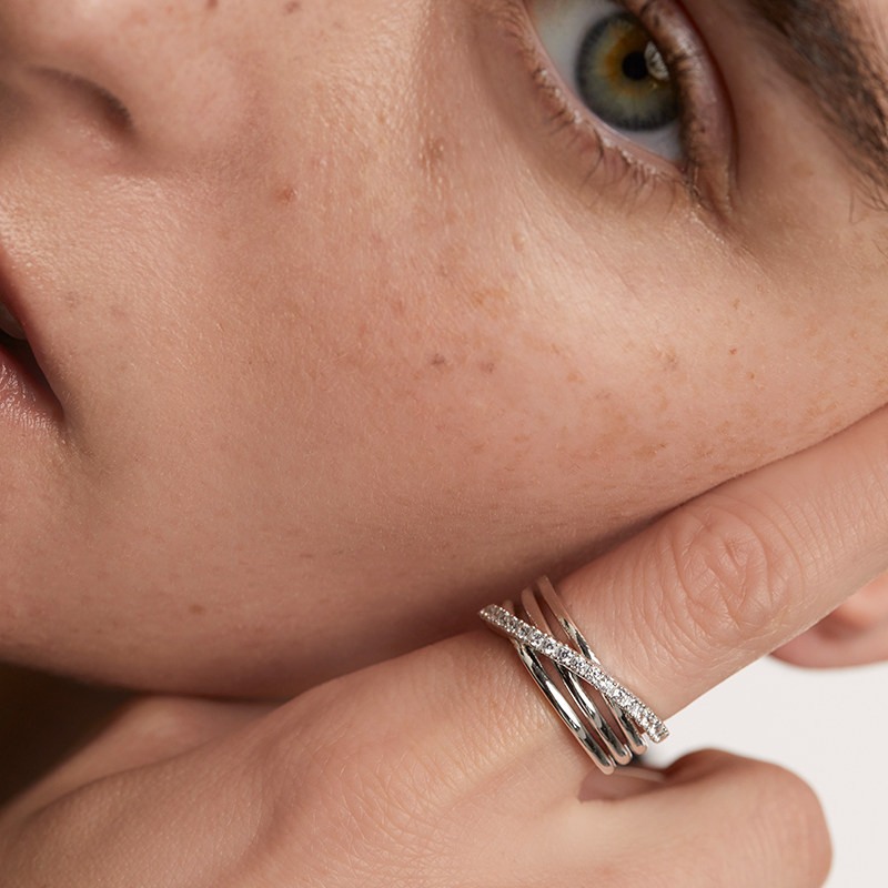 pdpaola密镶交错三环叠戴女对戒指 PDPAOLA海外戒指/指环