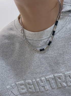 钛钢竹节男、女黑白拼接毛衣链