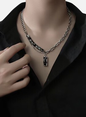 爆裂珠钛钢男生男士潮流项链