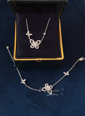 实拍手工微镶镂空幻影双蝴蝶通体925银满钻女士时尚项链轻奢配饰