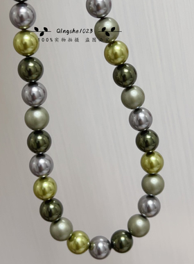 S925银绿色混彩正版施家仿水晶珍珠女项链锁骨链时髦精显白配饰