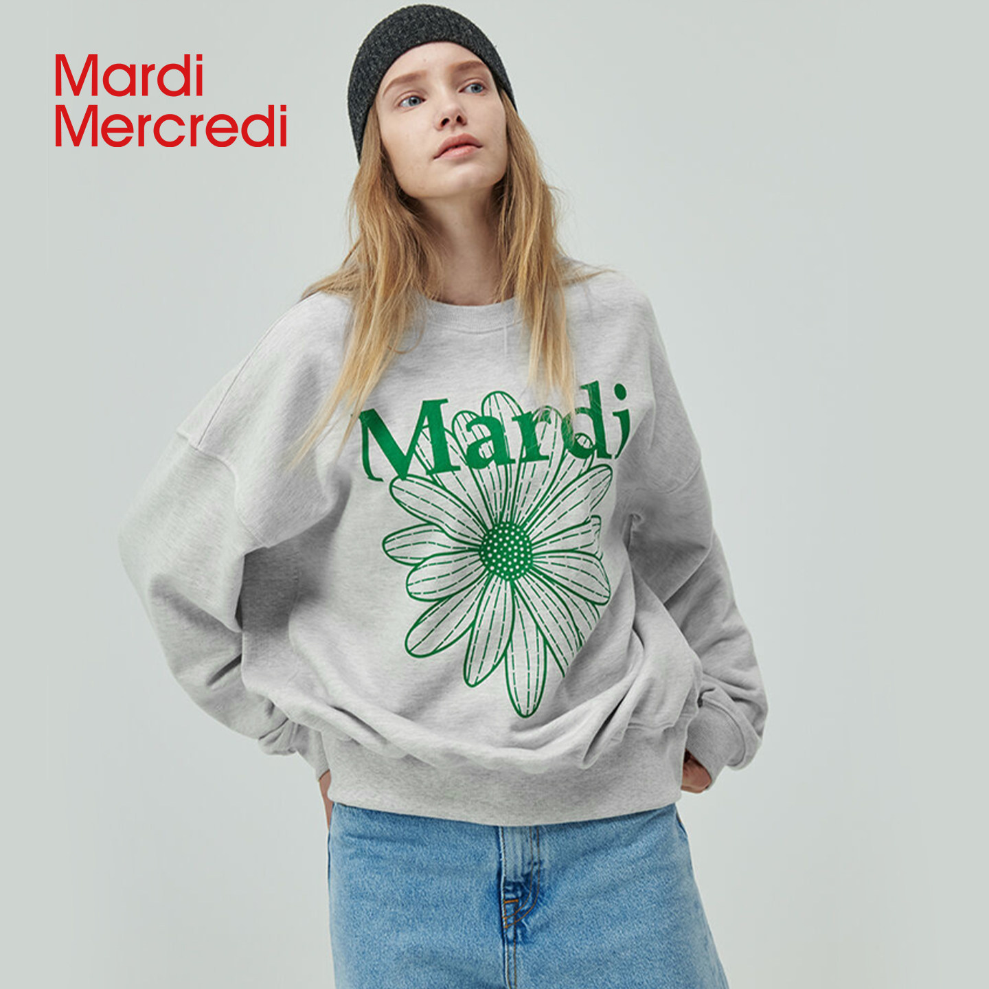 MardiMercredi经典小雏菊圆领印花休闲卫衣男女宽松上衣可露丽风