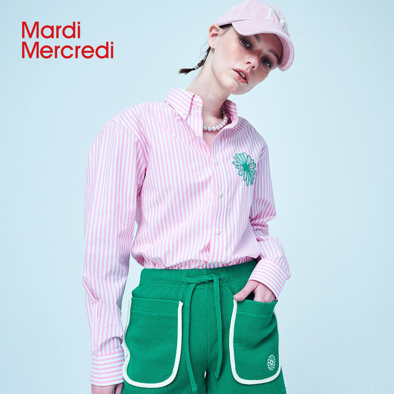 mardimercredi小雏菊刺绣条纹衬衫 MardiMercredi衬衫
