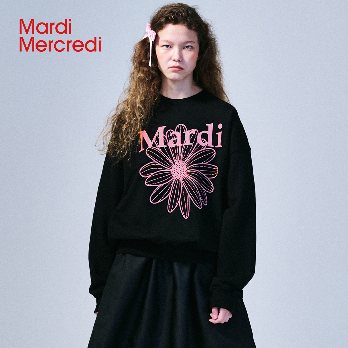 MardiMercredi小雏菊黑粉印花卫衣女宽松韩系淡人全棉上衣新款