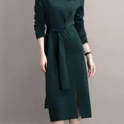 Solid color high neck knitted slit dress高领针织开叉连衣裙女 - 图3