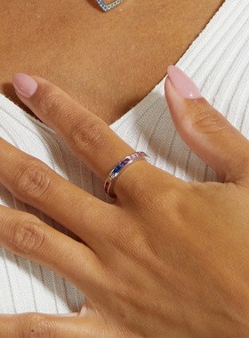 夏日璀璨彩锆闭口戒指S925银镀18K金镶嵌彩宝宝石轻奢简约戒指风