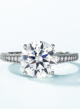 密镶璀璨莫桑石钻戒女S925银镀18K金镶嵌彩宝宝石求婚订婚情侣戒