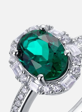 水滴培育祖母绿戒指S925厚银镀18K金PT950铂金食指戒复古高级