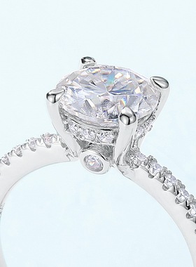 璀璨莫桑石订婚戒指S925银镀18K金满镶彩宝宝石情侣戒指简约时尚