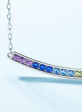单排璀璨项链S925银镀18K金镶嵌彩宝宝石彩虹设计锆石锁骨链简约