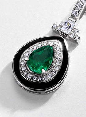 水滴形培育祖母绿吊坠S925银镀18K金镶嵌培育彩宝轻奢高级感项链