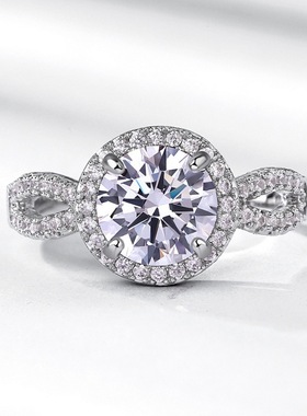 新款璀璨莫桑石戒指S925银镀18K金镶嵌彩宝宝石求婚戒女七夕礼物