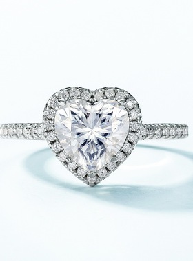 爱心形莫桑石光芒钻戒S925银镀18K金镶嵌璀璨彩宝宝石求婚订婚戒