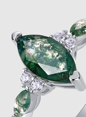 新款个性马眼天然绿苔藓石戒指S925银镀18K金PT950铂金指戒百搭