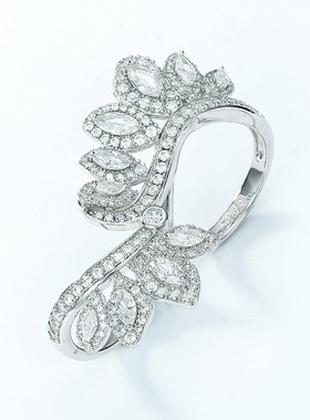 新款个性璀璨高碳钻戒指女S925银镀18K金满镶彩宝宝石叠戴食指戒