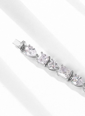 威尔盛S925银镀18K金镶嵌彩宝宝石冰花切高碳钻手链奢华闪钻手饰