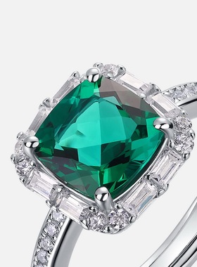 新款培育祖母绿开口戒指S925银镀18K金PT950铂金培育彩宝轻奢个性