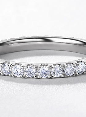 威尔盛轻奢单排璀璨莫桑石戒指S925银镀18K金镶嵌彩宝宝石食指戒