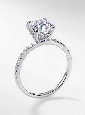 璀璨肥方莫桑石组合戒S925银镀18K金镶嵌彩宝宝石情侣钻戒对戒女