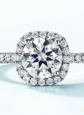 欧美S925银镀18K金镶嵌彩宝宝石经典方包满钻1克拉莫桑石戒指女轻