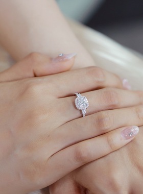 款经典璀璨肥方莫桑石戒指女S925银镀18K金彩宝宝石指戒情侣礼物