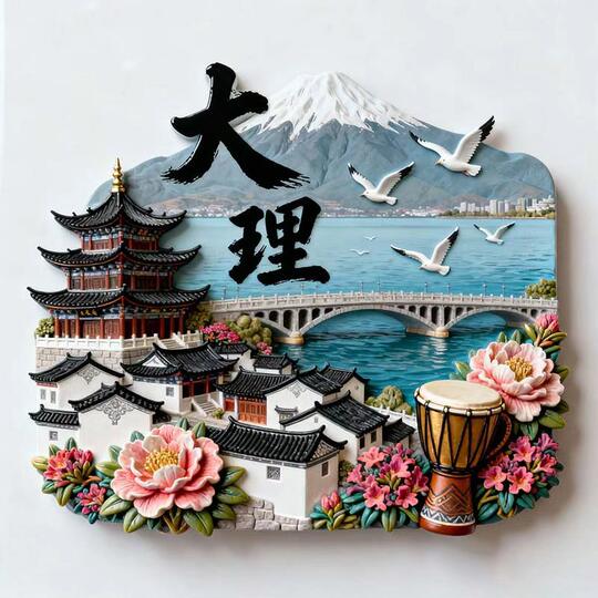 China city 3D embossed metal refrigerator magnet